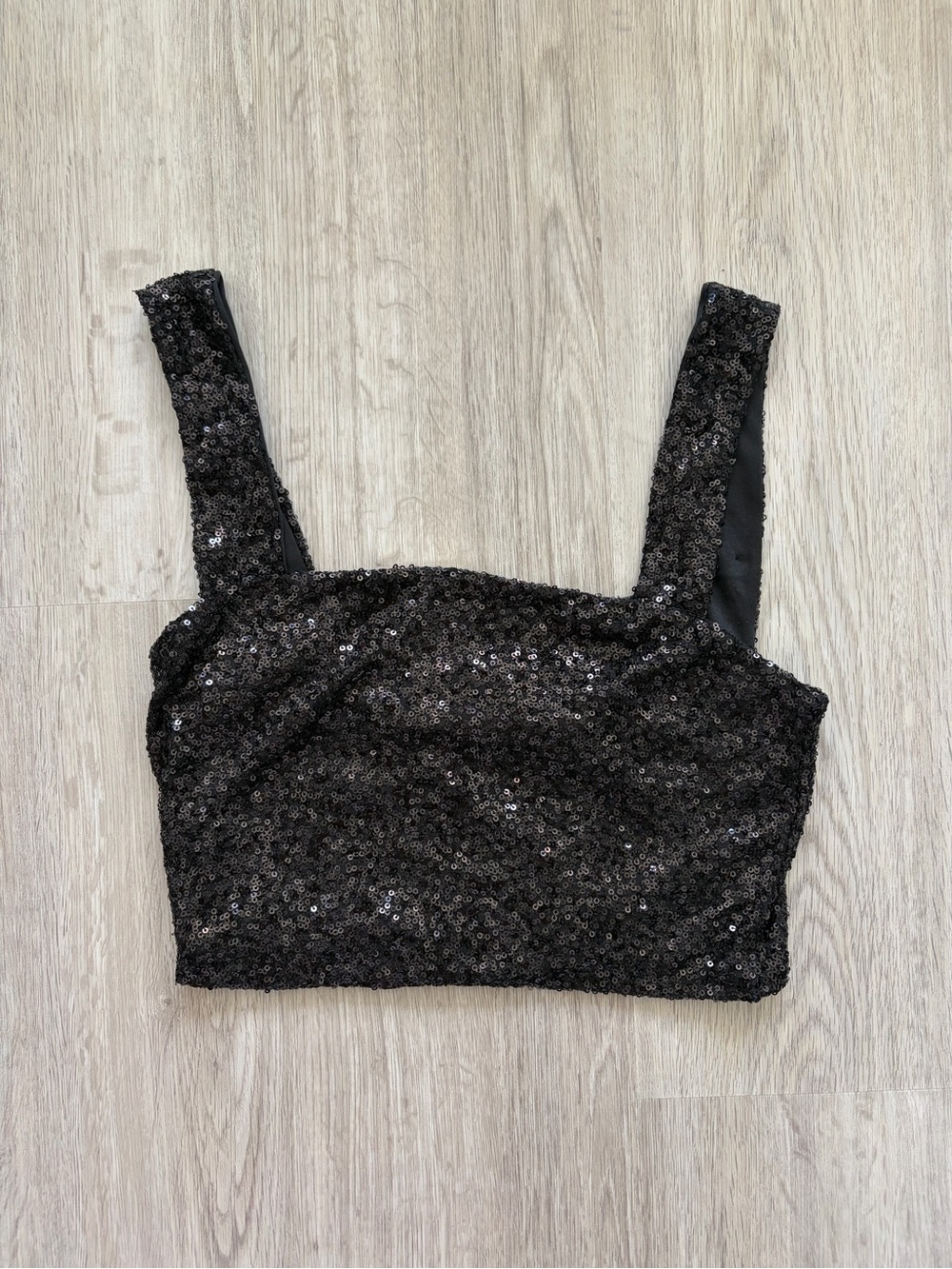 Black Sequin Crop Top with Wide Straps